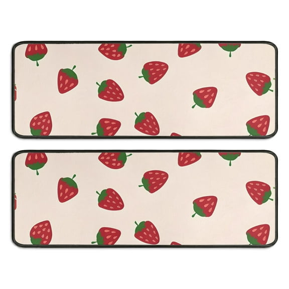 Kitchen Rugs Sets Of 2,Red Strawberry Plants Fruit Light Pink Pattern Anti Fatigue Kitchen Mat Rugs Non Slip Washable,Decorative Kitchen Floor Mats for Kitchen,Sink,Laundry,17"x47" 17"x47"