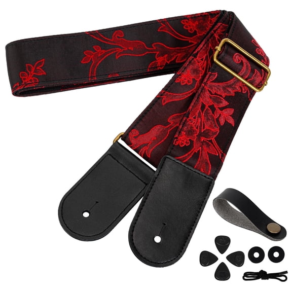AODSK Cotton Embroidery Guitar Strap 2" Adjustable for Acoustic Electric Bass Ukulele with Picks Guitarists Gift