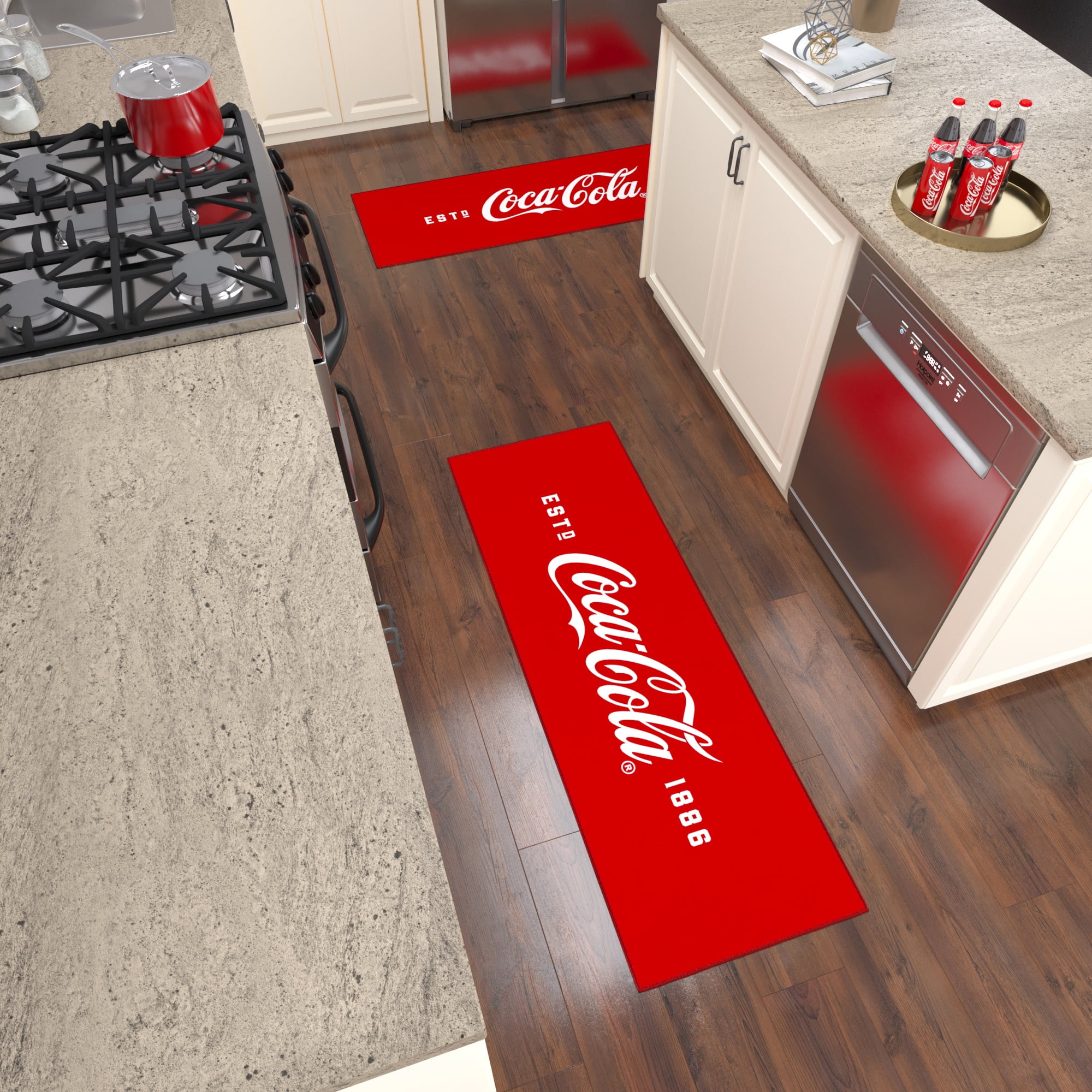 Ottomanson Coca-Cola Logo Machine Washable Non-Slip Rubberback 2x5 Runner Rug, 20"x 59", Red