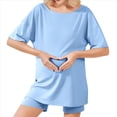thumbnail image 1 of Conjunto de Dos Piezas para Mujer, Ropa de Verano 2025, Camisetas Extragrandes con Cuello en V, Pantalones Cortos Estilo Motero, Ropa de Estar Cómoda Azul S, 1 of 9
