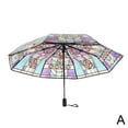 thumbnail image 6 of Clear Vintage Parasol Umbrella, Stained Glass Umbrella, Full Automatic Clear Ribs Umbrella, Totes Tri-fold 8 Umbrel Foldable, 6 of 7