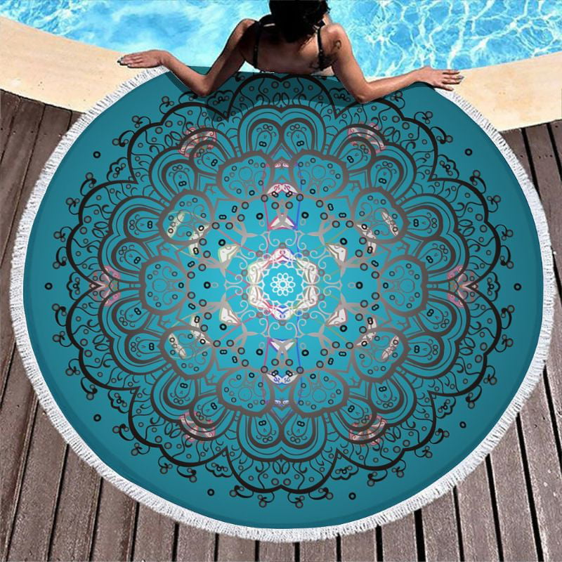 Bonsai Tree Mandala Round Beach Towel Indian Hippie Boho Extra Large Sand Proof 