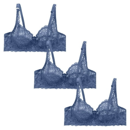 QIJUNTUO Women s 3-Piece Lace Underwire Bra Set  Adjustable Straps Sexy Lingerie Breathable Comfort for Everyday Wear