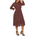thumbnail image 2 of INSPIRE CHIC Women's Dress Floral Mock Neck Ruffle Long Sleeve Flowy Chiffon A-Line Midi Dresses L Wine Red, 2 of 6