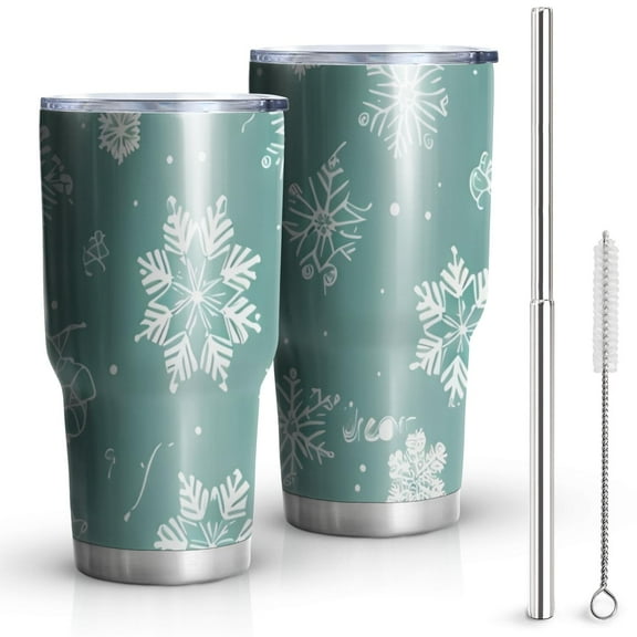 30oz Turquoise Christmas Snowflake Pattern Tumblers Stainless Steel Tumbler with Lid and Straw,Vacuum Insulated Double Wall Travel Tumbler Cups Mug with Cleaning Brush for Coffee,Tea