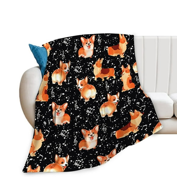 Corgi Blanket Super Soft Warm Fluffy Flannel Music and Corgi Dog Throw Blanket Cozy Fuzzy Plush Bedding Blanket Gift for Boys Girls Kids Teens Adults Couch Sofa 50"x40"