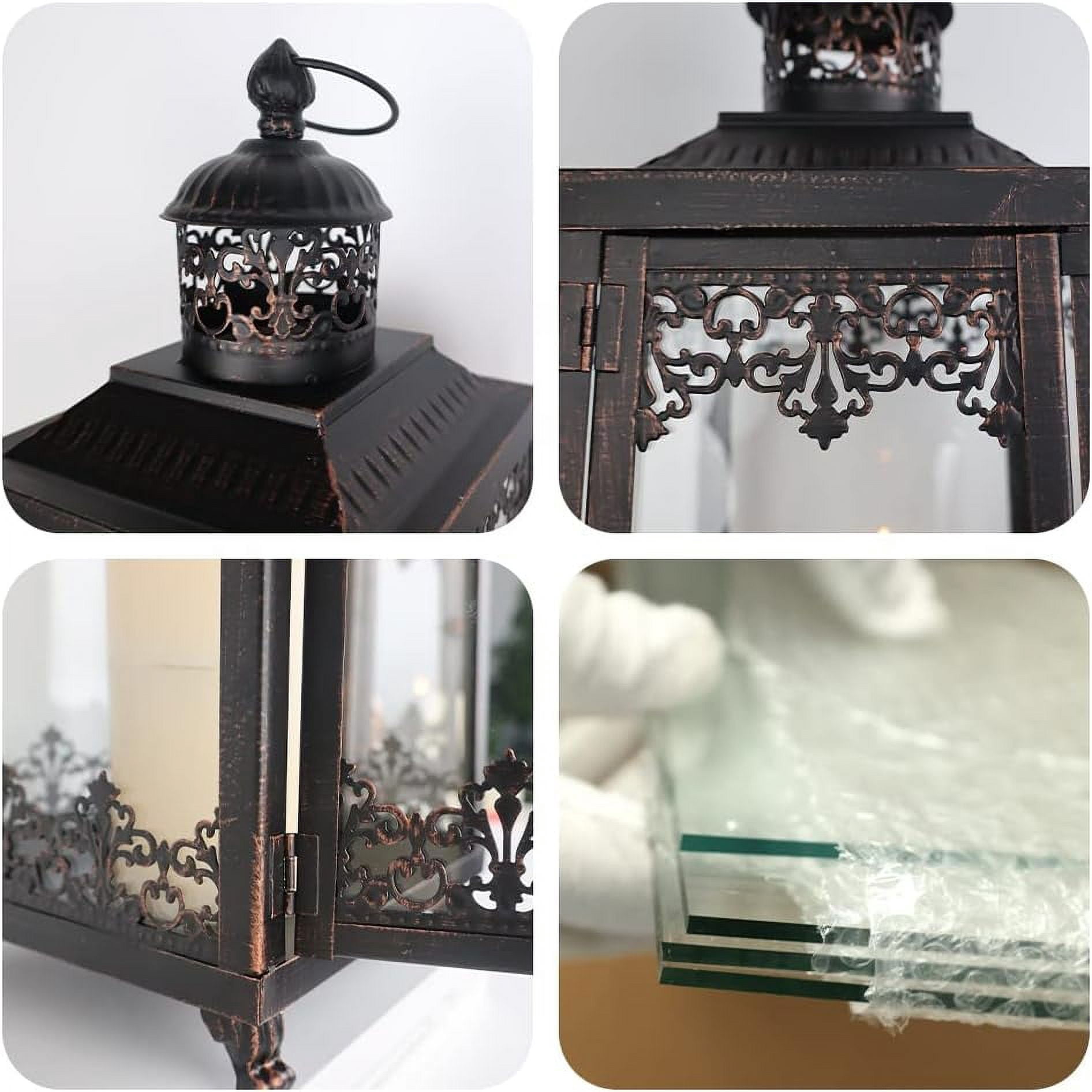 2Pack Extra Large Outdoor Lanterns, 25" Black Flameless Candle Holders Decorative for Patio, Metal Frame with Glass, Vintage Farmhouse Front Porch Decor, Garden, Pathway, Balcony, Yard Decor