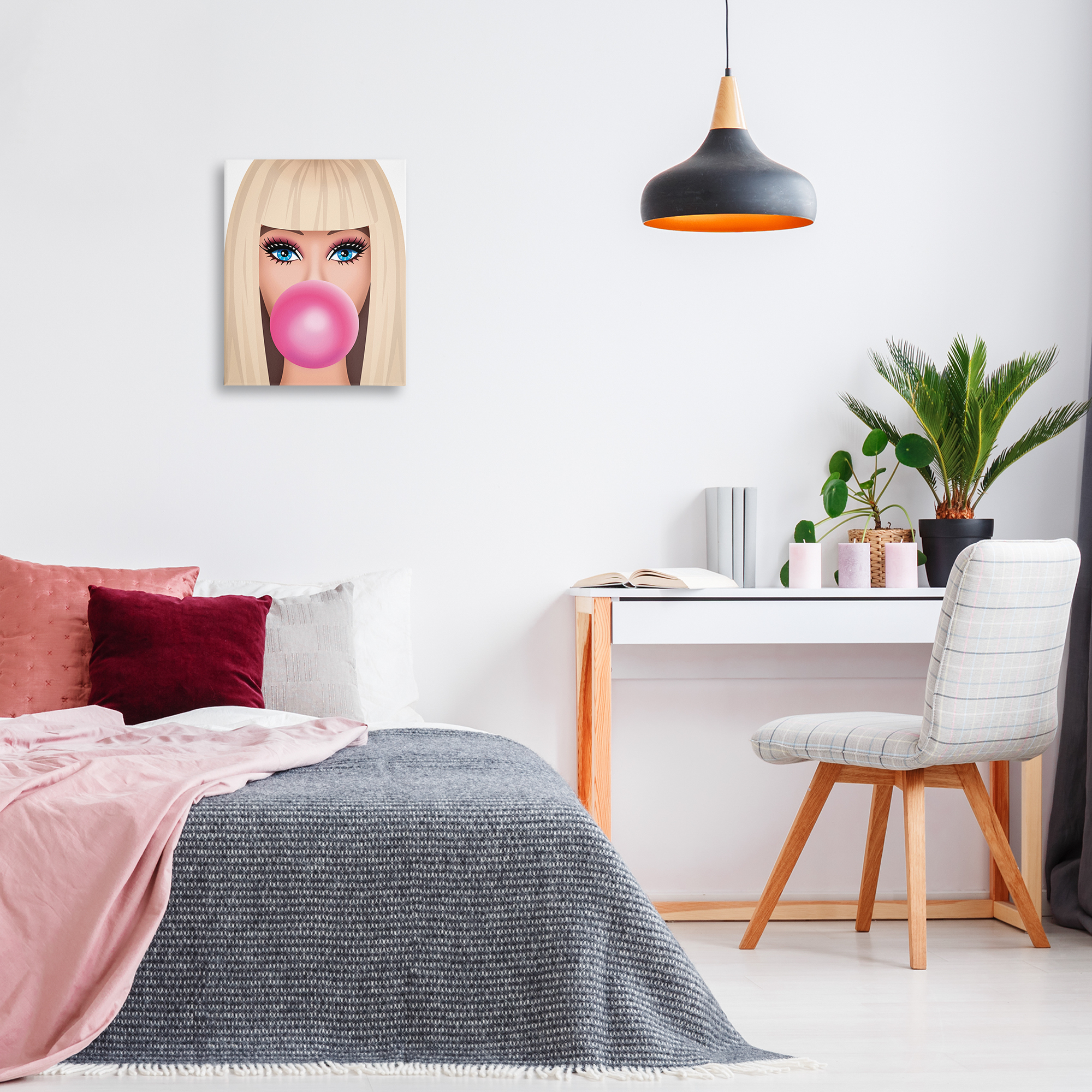 Stupell Industries Blonde Girl & Bubblegum People Painting Wrapped Canvas Art Print Wall Art, 16 x 20