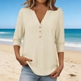 thumbnail image 2 of CYMMPU Women's Summer 3/4 Sleeve Button V Neck Loose Fit Blouse, Casual Lightweight Summer Top for Daily Commute Yellow M, 2 of 9