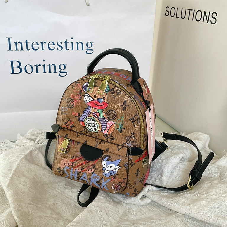 XOGNGZH Mini Cartoon Graffiti Backpack Purse Multi Functional Shoulder Bag Women s Trendy Zipper Daypack