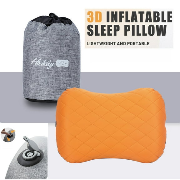 Hawkley Lightweight Inflatable Camping Pillow w/Storage Bag - Portable Compact & Compressible Camping Orange Gray