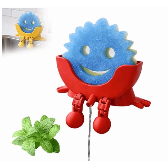 Fun Sponge Stand, 3D Printed Sink Draining Sponge Holder, Cute Sitting Kitchen Caddy Gadgets with Hanging Legs, Countertop Organizer for Sink Edge & Counter Decor, for Daily Cleaning - (Red)