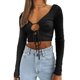 thumbnail image 1 of Sunloudy Suéter de color sólido para mujer, blusas cortas sin espalda de manga larga con cuello en V profundo, S / M / L / XL Sunloudy moda, 1 of 6