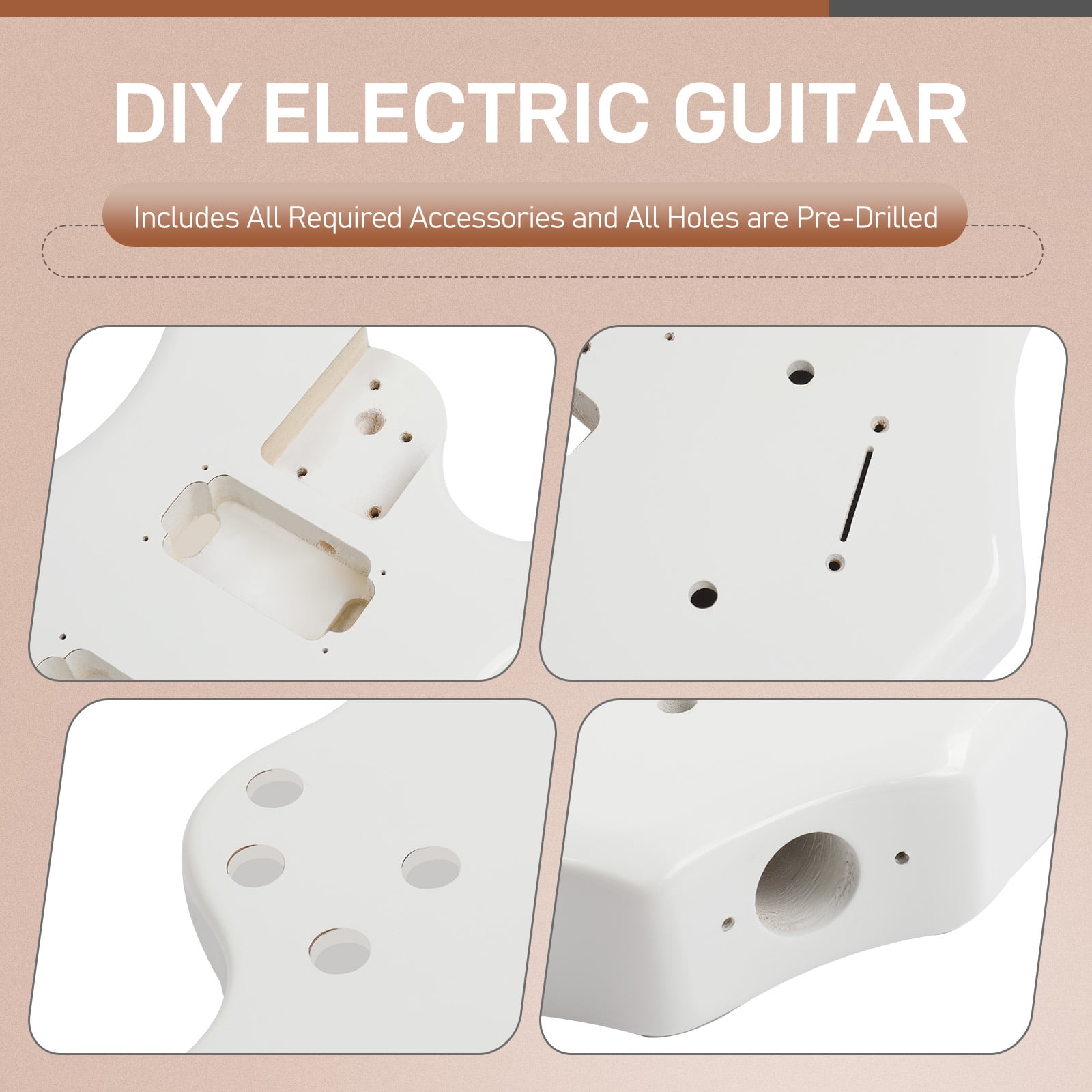 Ktaxon DIY Flame Shaped Electric Guitar Kits 6 String HSH  with Mahogany Body, Maple Neck and Accessories White