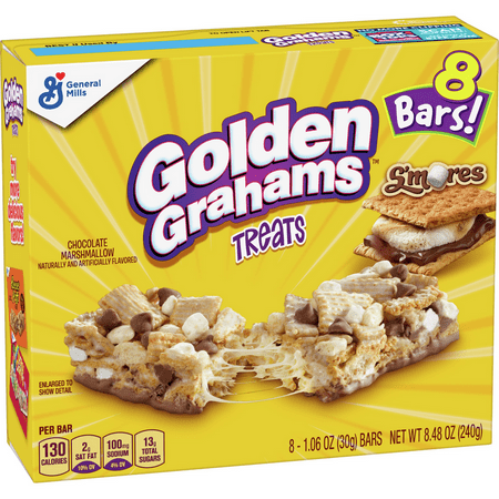 Golden Grahams Breakfast Cereal Treat Bars, S'mores, Snack Bars, 8 ct
