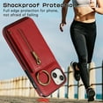 thumbnail image 6 of Wallet Function Case for iPhone 13 with Shoulder Strap & Card Slot Holder & Ring Buckle & Magnetic Clasp, Premium PU Leather Flip Folio Zipper Purse Women Girls Phone Case, Red, 6 of 10