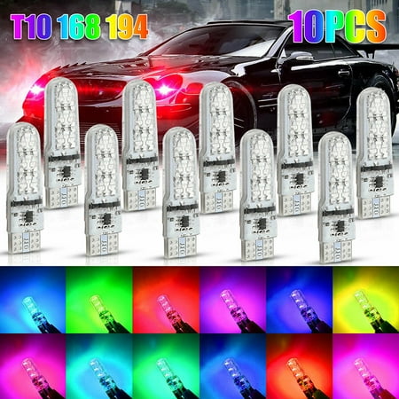 

Mulanimo 10Pcs Auto Multi-Color Rgb T10 168 194 LED Bulbs with Remote Control Car Parking Lights Width Indicator