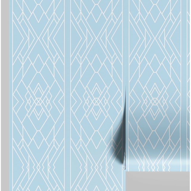S4sassy Self-Stick Decorative Wallpaper, Art Deco Line Print Wall Paper, Waterproof Contact Paper, Blue, 25"x240"inch Removable Renter Friendly Wall Covering For Bedroom, Dining room