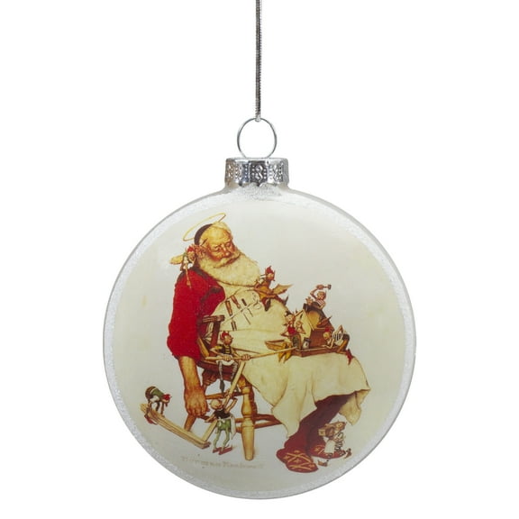 Northlight Norman Rockwell Santa with His Helpers Multi-color Glass Christmas Decorative Accent Disc Ornament, 3"