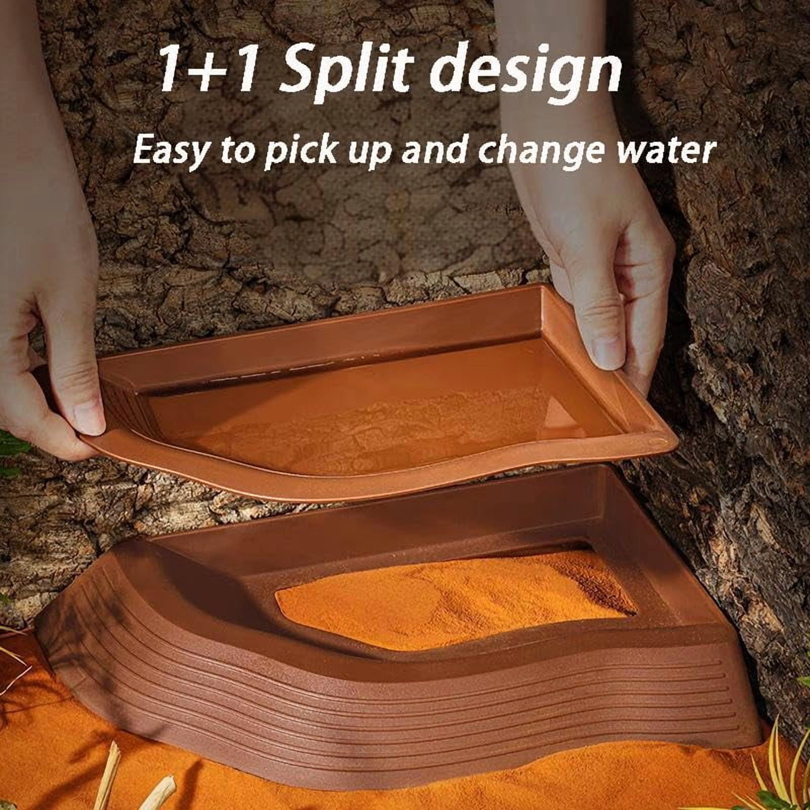 Tortoise Water Bowls with Ramp Leaf Reptile Food Dish Bathing Pool Aquarium Ornament for Gecko, Snake, Turtle, Bearded Dragon, Lizard