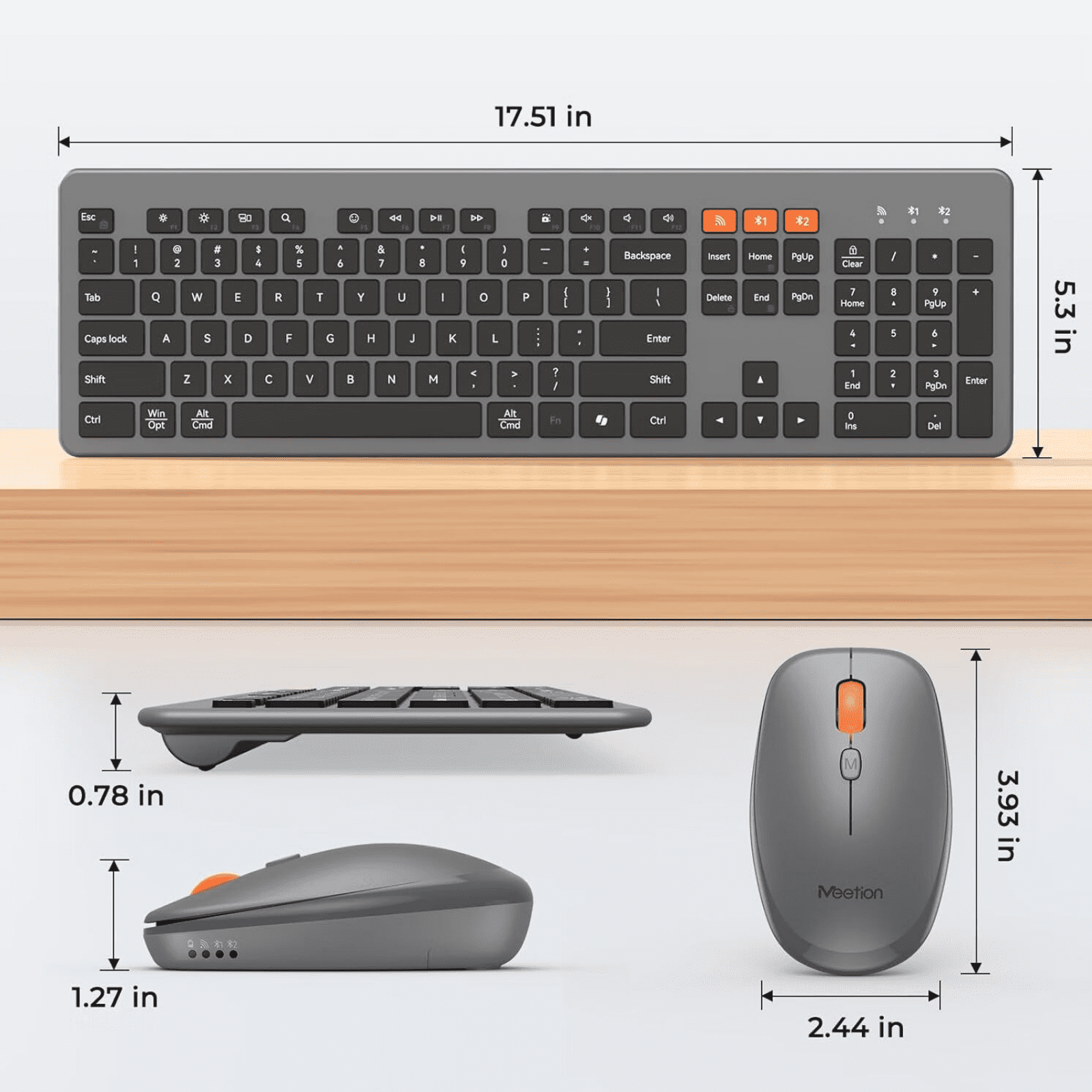 Meetion Multi-Device Keyboard and Mouse, Ultra Thin, Wireless Bluetooth, Rechargeable