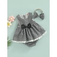 thumbnail image 3 of Txlixc Niña Recién Nacida 3 Piezas Trajes, Patrón A Cuadros Sin Mangas Cuello Redondo Vestido Estilo Tops + Pantalones Cortos De Cintura Elástica + Diadema Decorativa Txlixc Moda, 3 of 9
