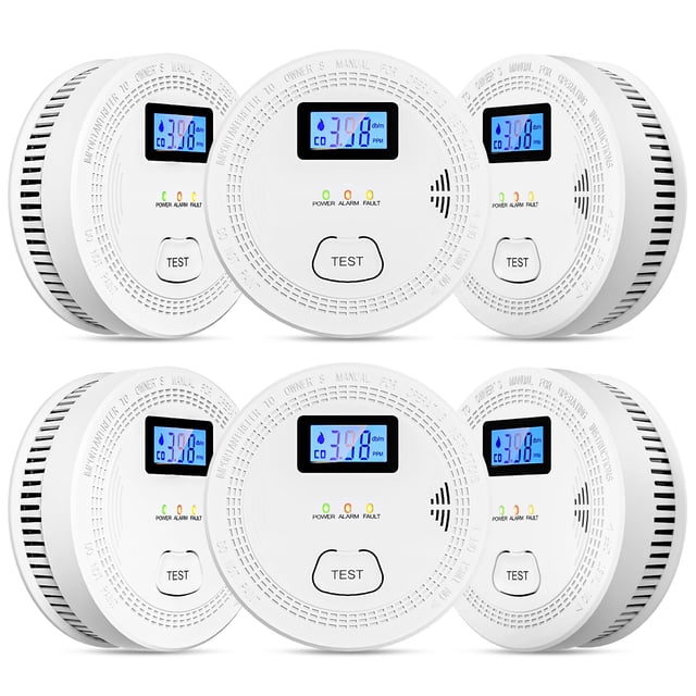 Detector de humo y monóxido de carbono OLUNCLE 2 en 1, 6 paquetes
