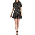 thumbnail image 2 of INSPIRE CHIC Women's Ruffle Floral Bow Tie Chiffon Puff Short Sleeve Fit & Flare Dress XS Black-White, 2 of 8