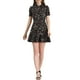 thumbnail image 2 of INSPIRE CHIC Vestido de Chifón con Volantes Florales y Lazo para Mujeres, Manga Corta Puff, Corte Ajustado y Amplio, XL Negro-Blanco, 2 of 7