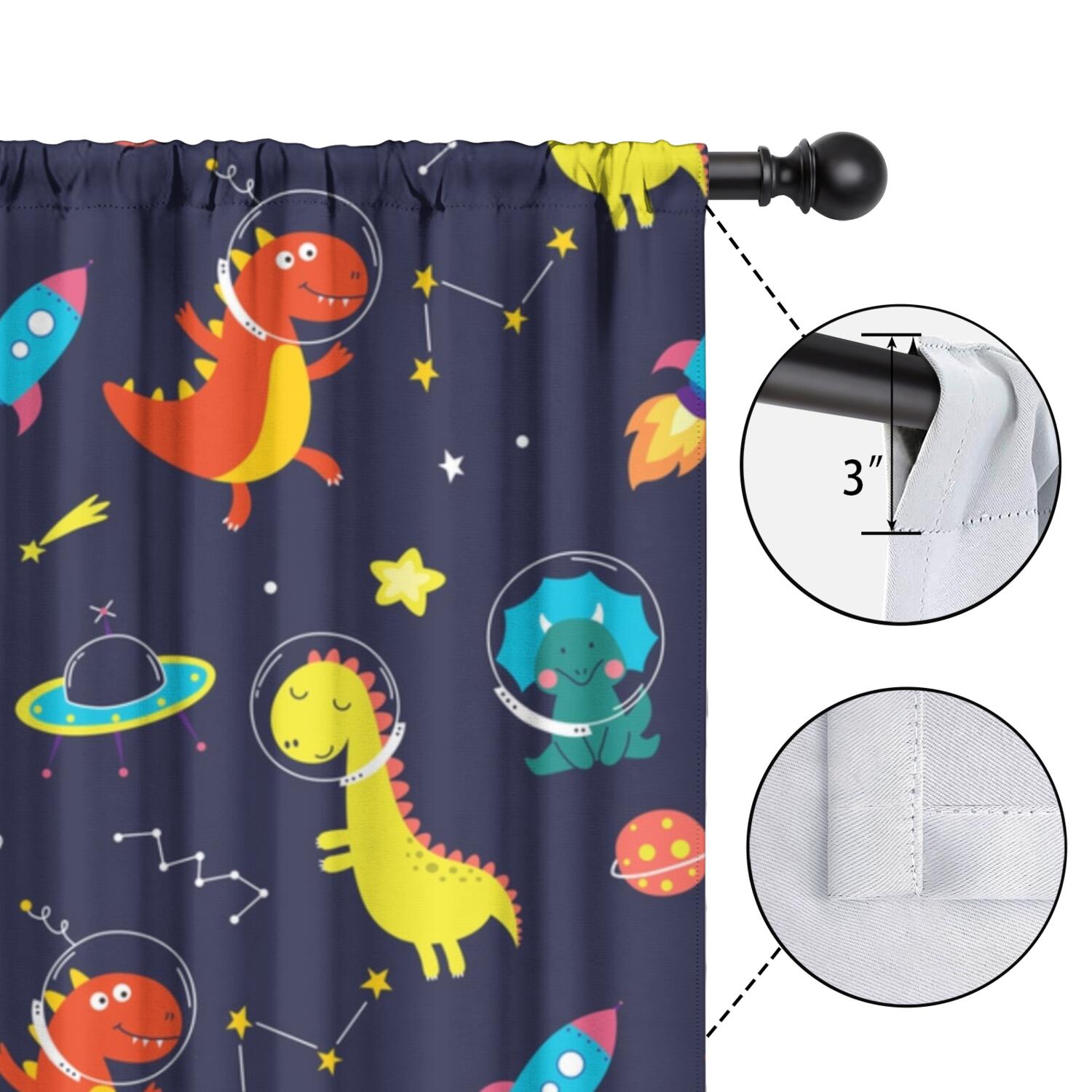 Funny Window Curtains for Kids Room - 42Wx63H Inch 2 Panels, Rod Pocket Colorful Cartoon Dinosaur Patterns for Boys Bedroom Decor Preschool Classroom Curtains Playroom Living Room Window Drapes