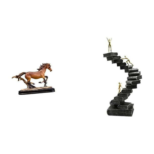 Figura de caballo,Figura coleccionable de caballo en miniatura,Adorno de caballo de resina,estatua de animal,decoración para el hogar,Estatua de escalera,Estatua de escalera de libros para