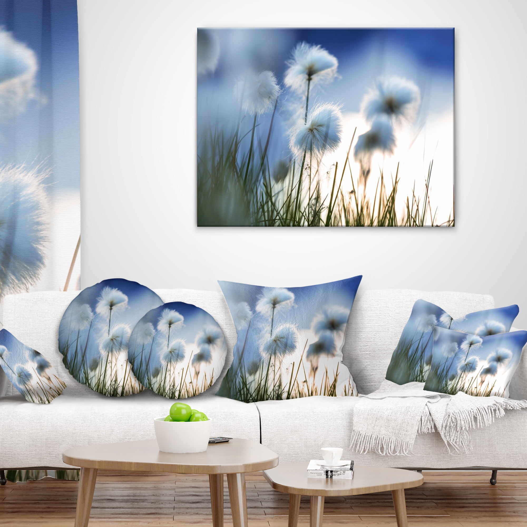 Designart Beautiful Polar White Flowers - Floral Throw Pillow - 18x18
