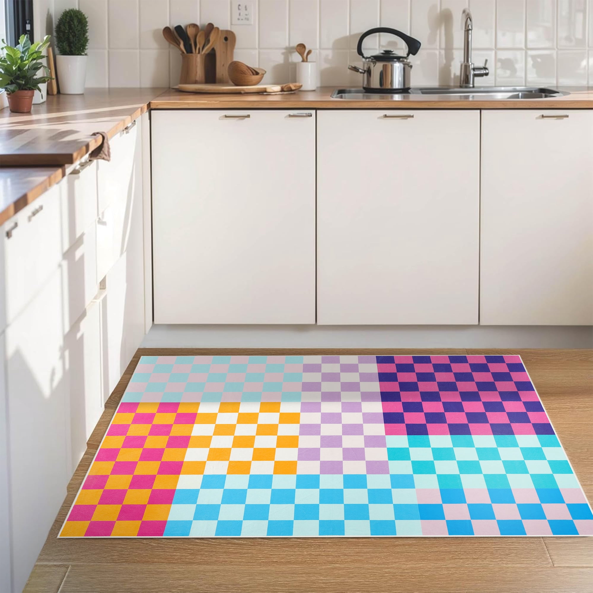 Arogan Checkered Area Rug for Living Room Bedroom Washable Rug, Multicolour,2' x 3'