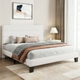 thumbnail image 2 of Sha Cerlin Queen Size Platform Bed Frame with Upholstered Velvet Headboard, White, 2 of 8