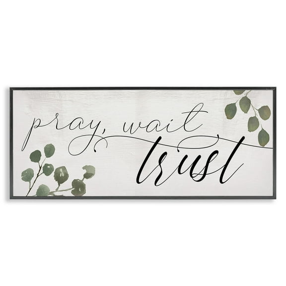 Stupell Industries Pray Wait Trust Phrase Religious Painting Black Framed Art Print Wall Art, 24 x 10