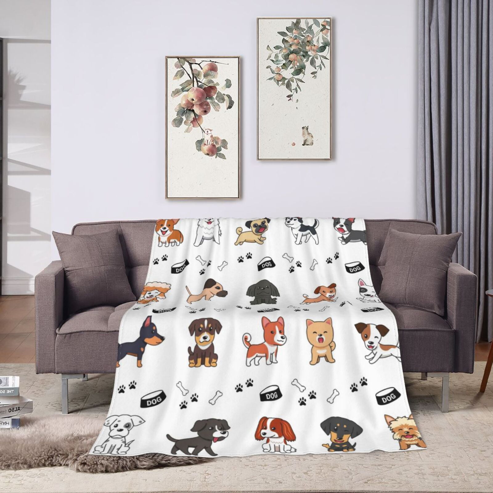 Wijzvio Gift For Dogs Lover Throw Blanket Soft Fuzzy Fleece Blanket For Couch Bed Living Room Decoration 60"X50"