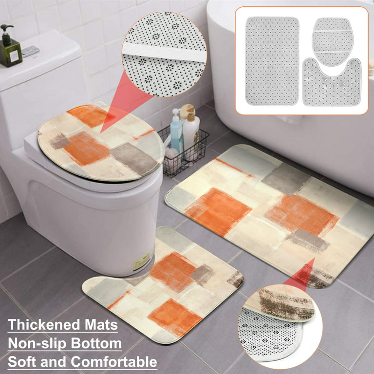 BSHAPPLUS 4Pcs Bathroom Sets, 71x79 Waterproof Shower Curtains with 12  Hooks Large Bath Mat, Toilet Lid Cover and U-Shape Rugs for Home Hotel Decor