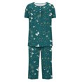 thumbnail image 5 of BiZtdJrK Womens Cotton Pajama Sets, Pleated Short Sleeve Shirts and Capri Pants Lounge Set Ladies Casual Button Nightwear Tops Cropped Trousers Sleepwear Suits Sale of the Day Army Green L, 5 of 6