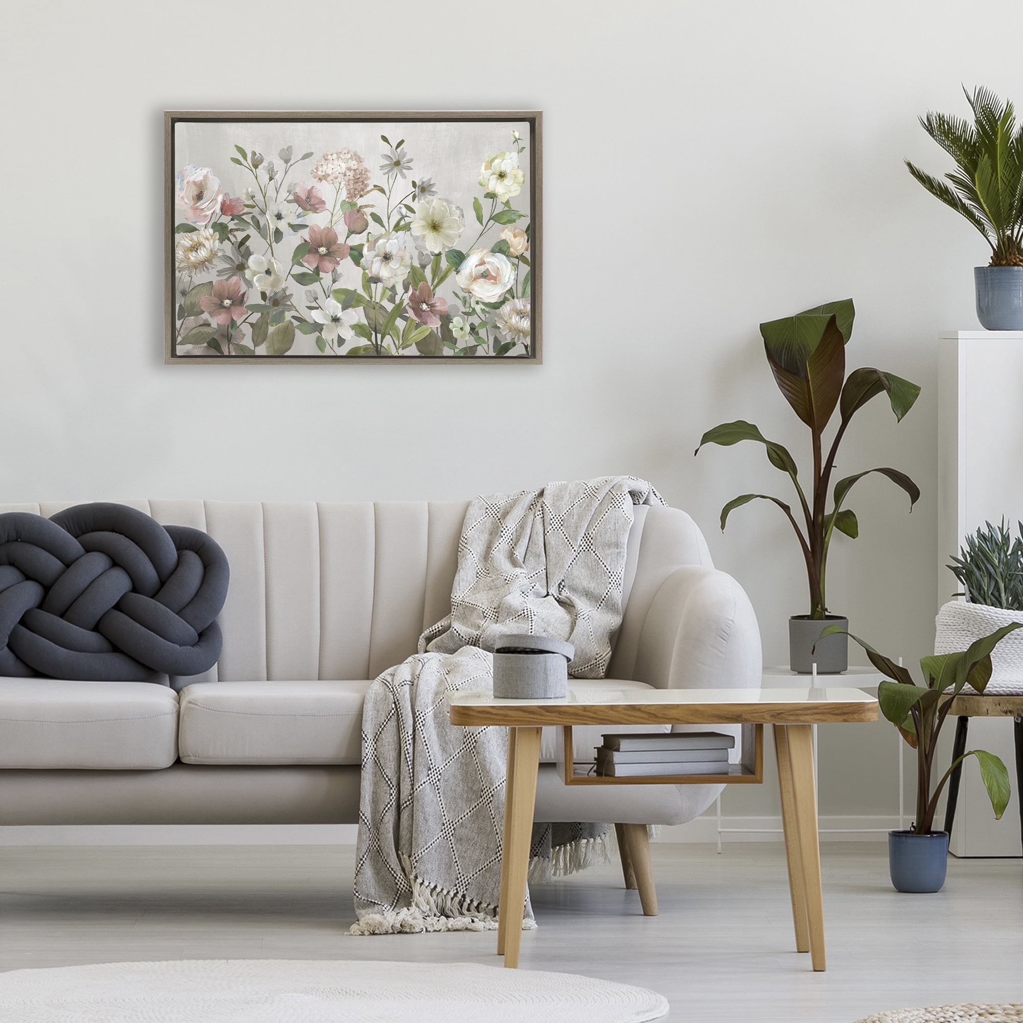 Stupell Industries Garden Meadow Arrangement Brown Framed Floater Canvas Wall Art, design by Nan