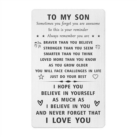 New Arrivals To My Son Gifts, Engraved Wallet Card for Son,Gift Idea with Envelope