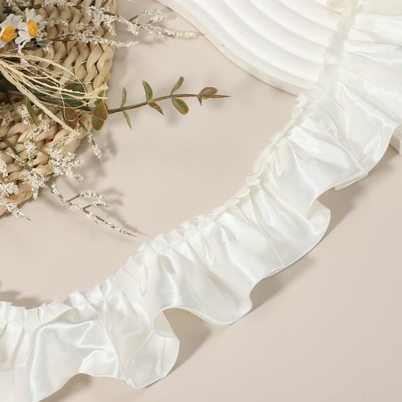 Uxcell 11 Yards 3D Pleated Chiffon Lace Trim 2" Satin Ruffle Ribbon Pleated Sewing Fabric Trim for Headwear Dress Bag Wedding Dress Home Decoration, Creamy White