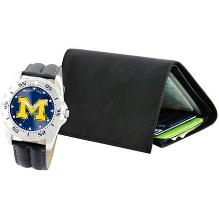 Game Time Men's NCAA University of Michigan Wolverines Watch and Tri-Fold Wallet Set, Black