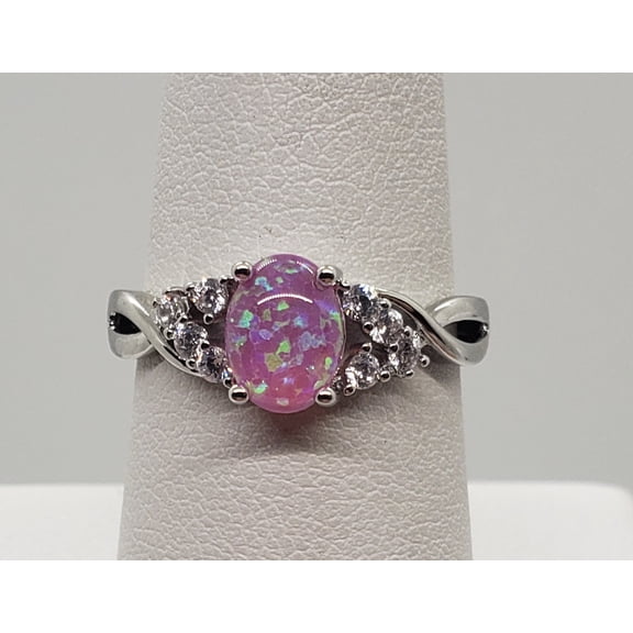 Size 7, Pink Fire Opal Topaz Sterling Silver Ring