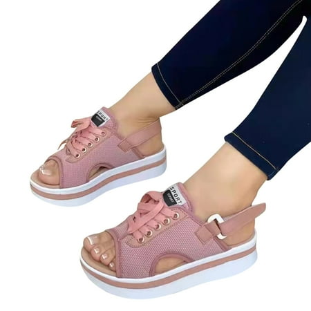 

Christmas Fashion Womens Breathable Lace Up Shoes Thick Soled Wedges Casual Sandals