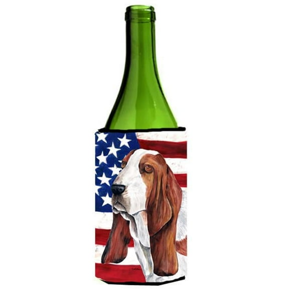 USA American Flag With Basset Hound Wine bottle sleeve Hugger - 24 oz.