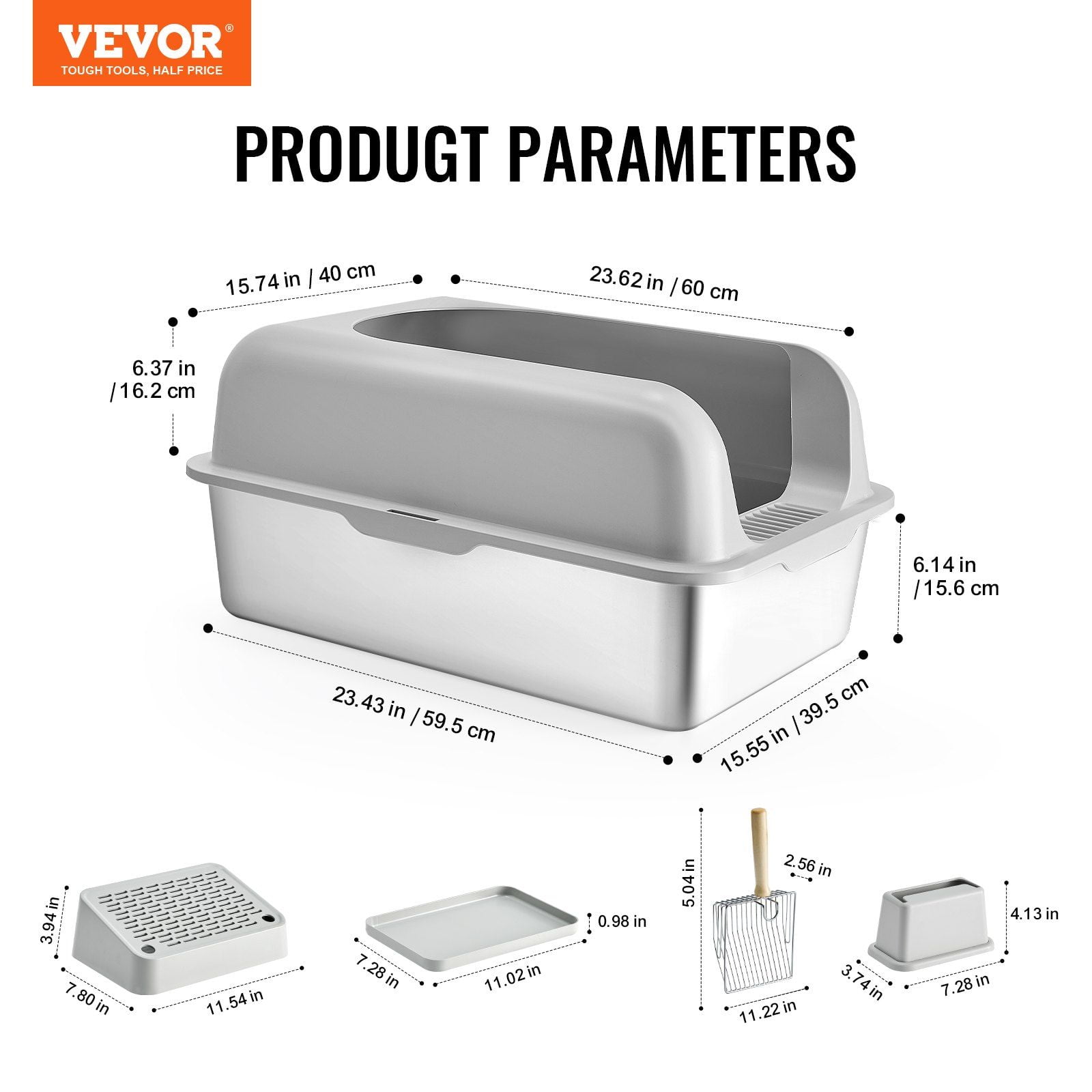 6-in-1 Deep Cat Litter Box – Odor-Free with Filtering Footboard, Large Capacity, Non-Stick, Easy Clean, for Multi-Cat Homes