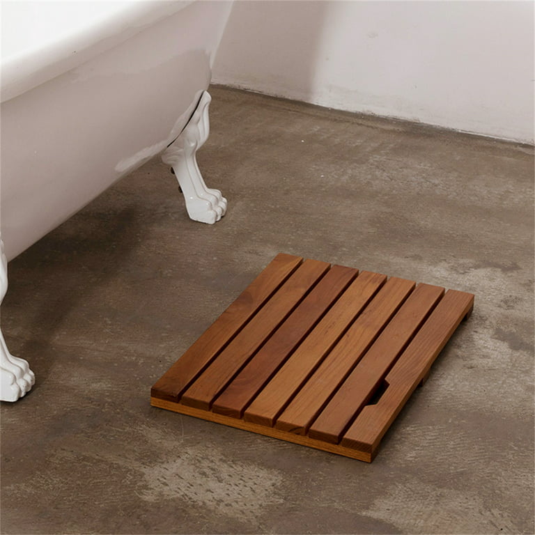 LSMKKA Square Shower Mat, Wooden Teak Bath Mat Inside Spa Foot Mat Non Slip  Safety, Stand Up Raised Platform Pad/Drainage Slatted Board Plate (Size 