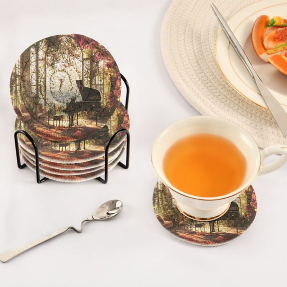 BZSMCE 6Pcs Drink Coasters With Holder 3.94Inch Piano in Floral Room Seaside Creative Coil Coaster Coasters Colors Absorbent Coasters for Drinks Coasters Set Thicken Heat for Home Table