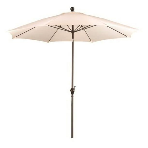 California Umbrella ALUS908117-P10 Poulie de 9 Pieds en Fibre de Verre de Résistance au Vent Marché Ouvert Pousser Inclinaison Parapluie - Bronze et Polyester-Naturel
