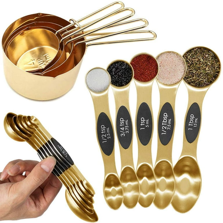 French KOKO 9-Piece Gold Measuring Cups and Spoons Set Magnetic